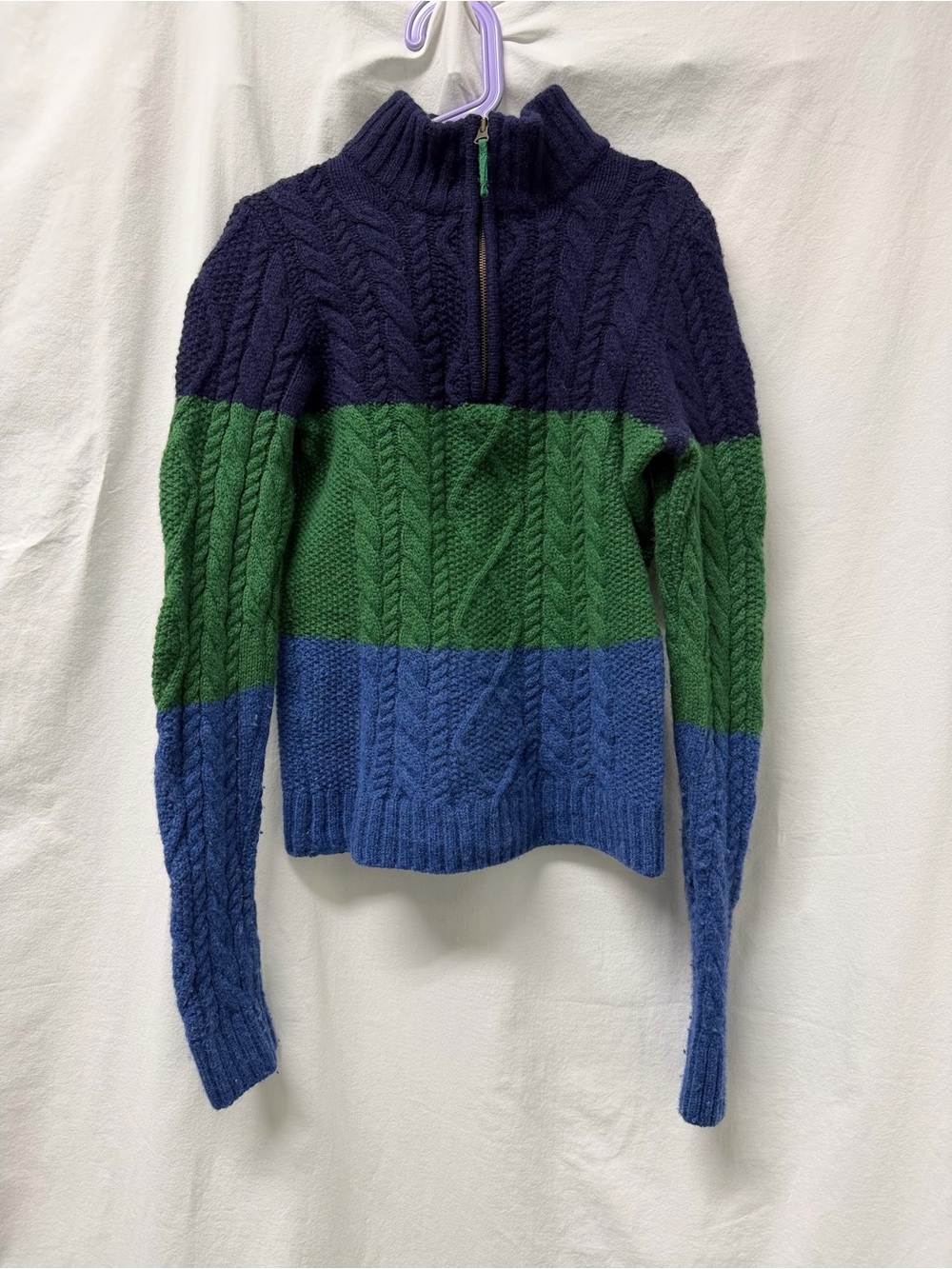 Mini Boden color block Cable-Knit Half-Zip Sweater